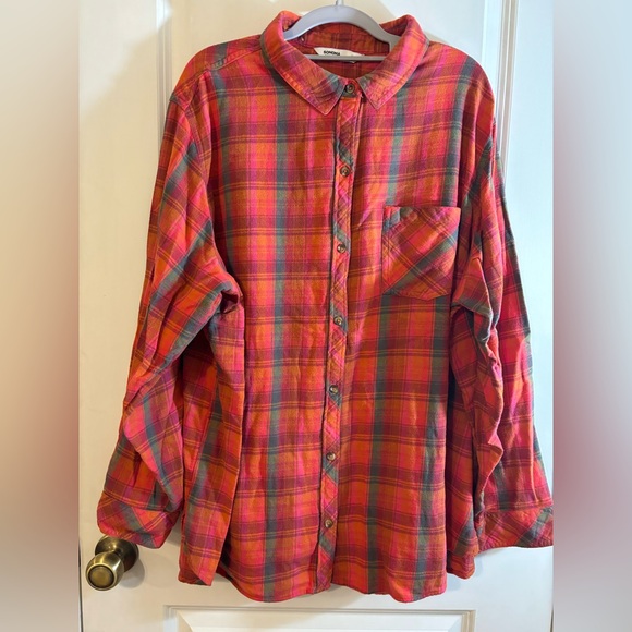 Sonoma 3X Flannel shirt, EUC, reddish orange color, plus size - Picture 1 of 9